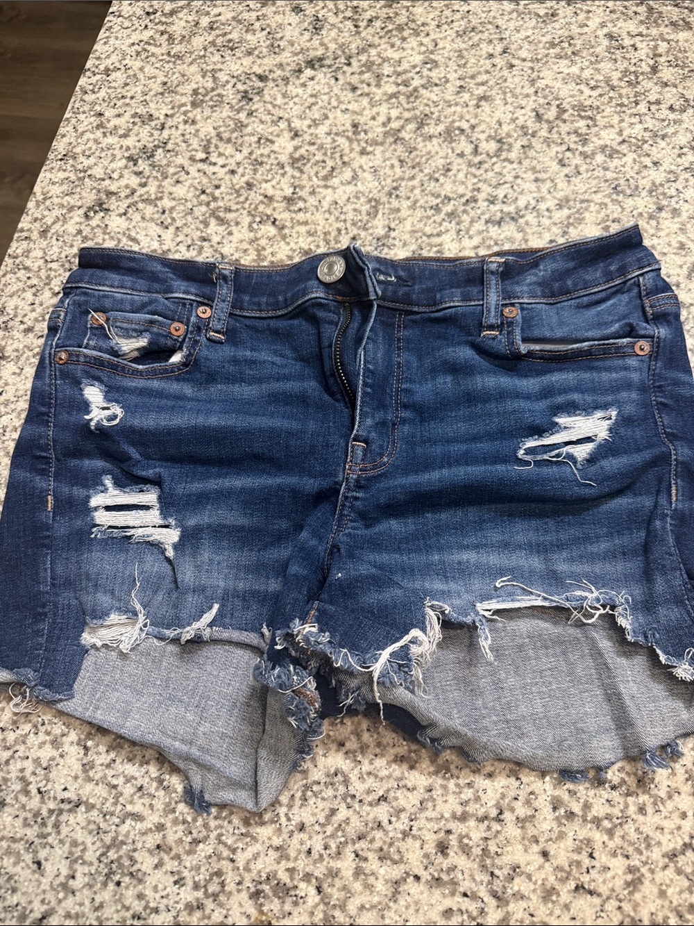 American Eagle Outfitters Dark Blue Distressed Denim Cutoff Shorts